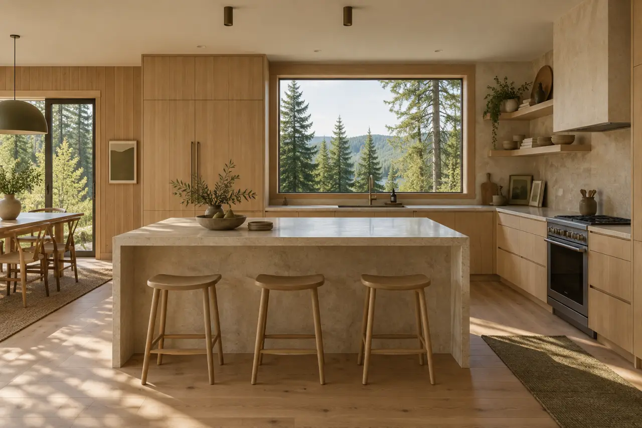 Original kitchen illustration in timber and limestone